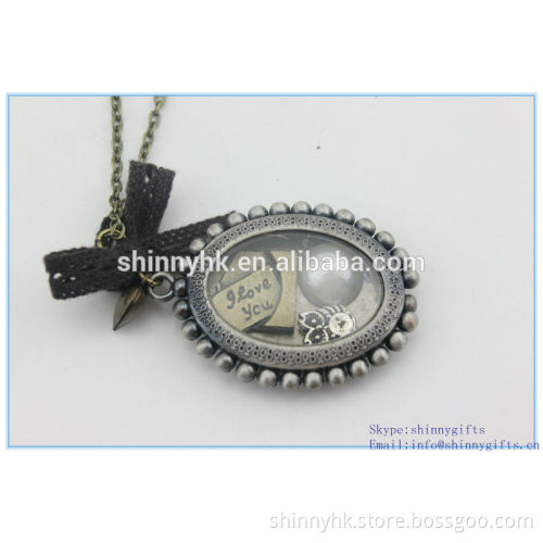 personalized antique avol metal & glass pendant necklace